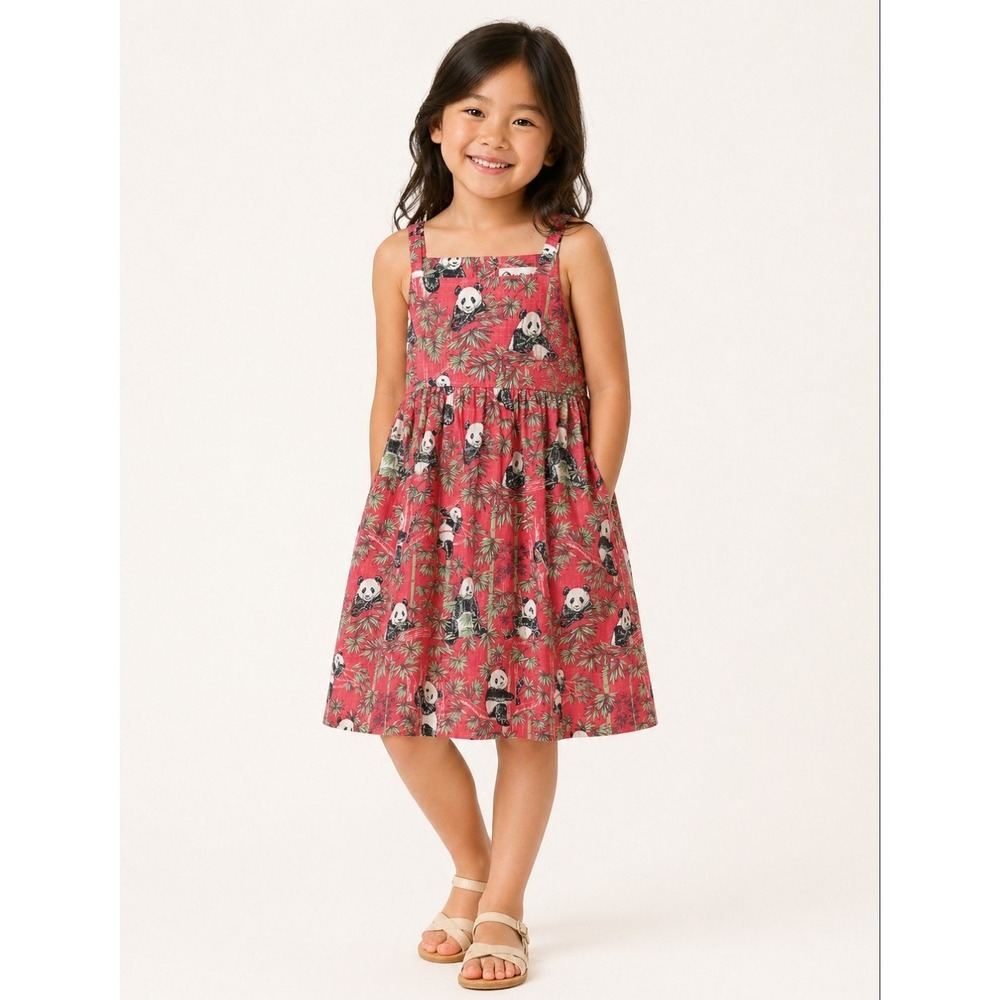 Reyn Spooner NEW San Diego Zoo Panda Dress Girls Size 8 Red  Bamboo Hawaiian
